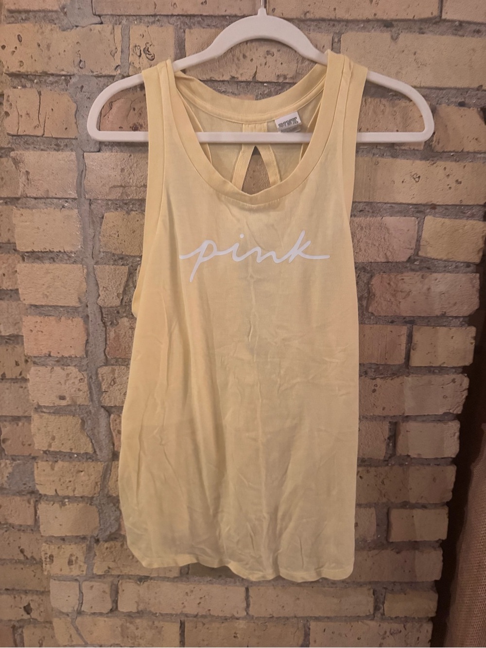 PINK Victoria's Secret Light Yellow Logo Tank